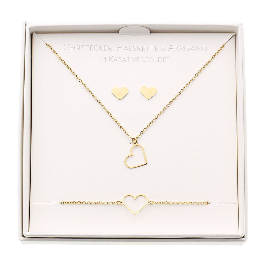 Geschenkset - Halskette-Armband-Ohrstecker - vergoldet - Herz