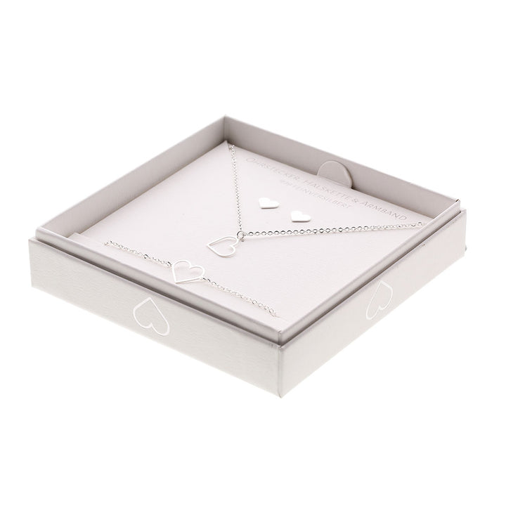 Geschenkset - Halskette-Armband-Ohrstecker - feinversilbert - Herz