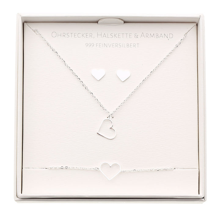 Geschenkset - Halskette-Armband-Ohrstecker - feinversilbert - Herz