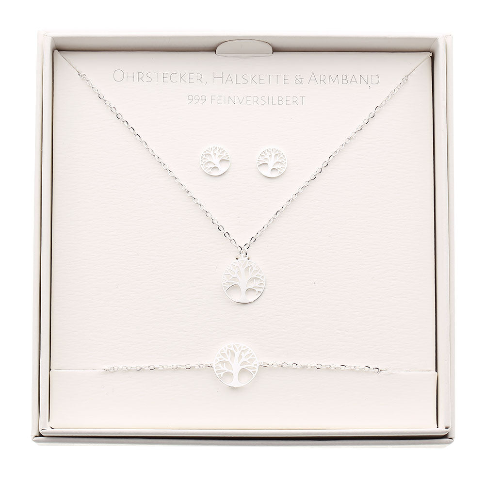Geschenkset - Halskette-Armband-Ohrstecker - feinversilbert - Baum des Lebens