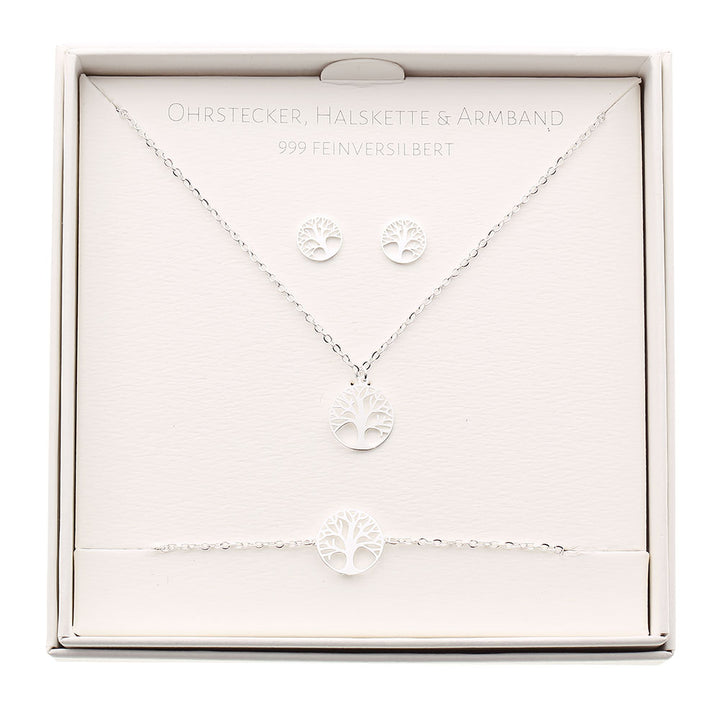 Geschenkset - Halskette-Armband-Ohrstecker - feinversilbert - Baum des Lebens