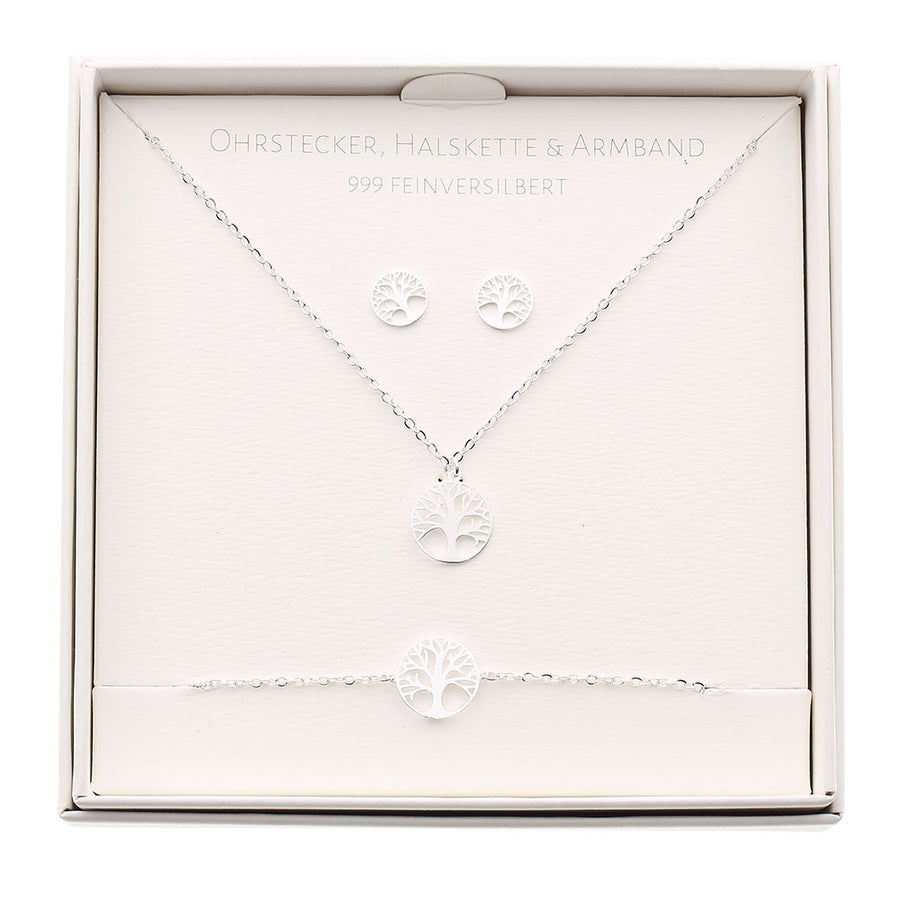 Geschenkset - Halskette-Armband-Ohrstecker - feinversilbert - Baum des Lebens
