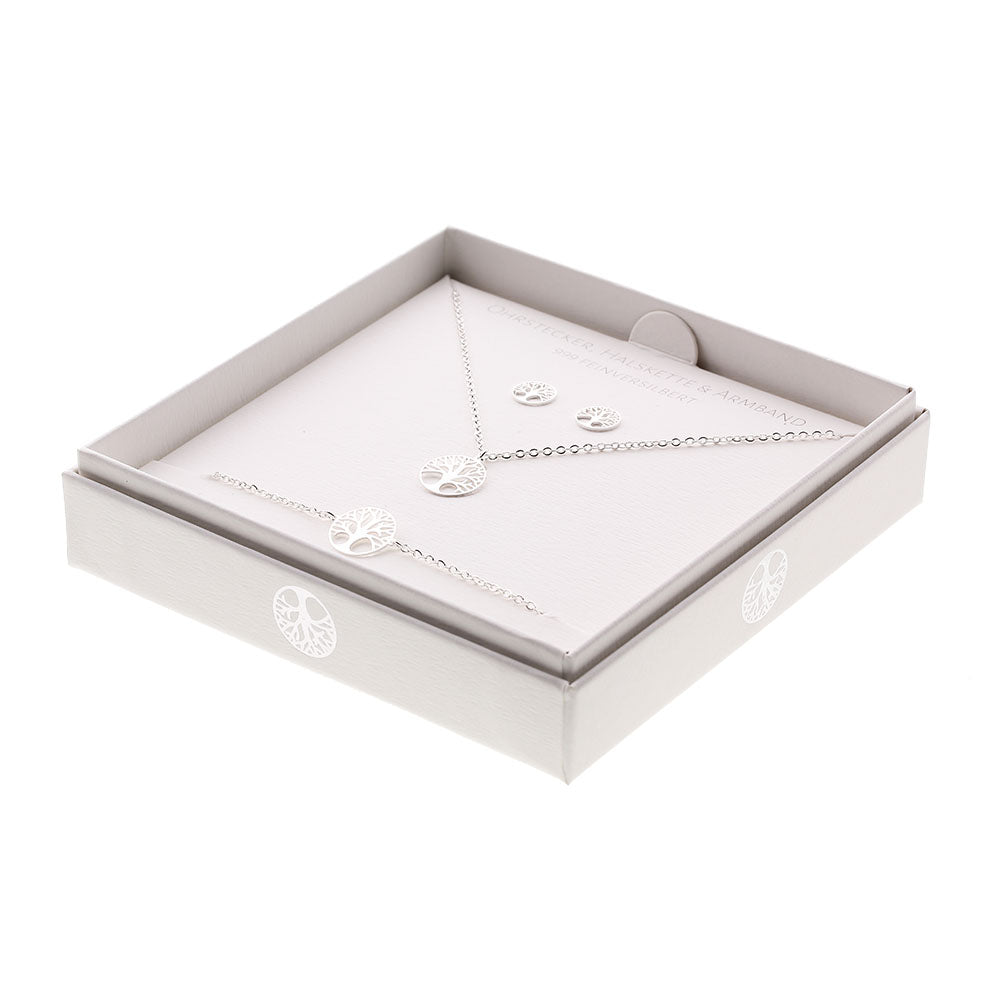 Geschenkset - Halskette-Armband-Ohrstecker - feinversilbert - Baum des Lebens
