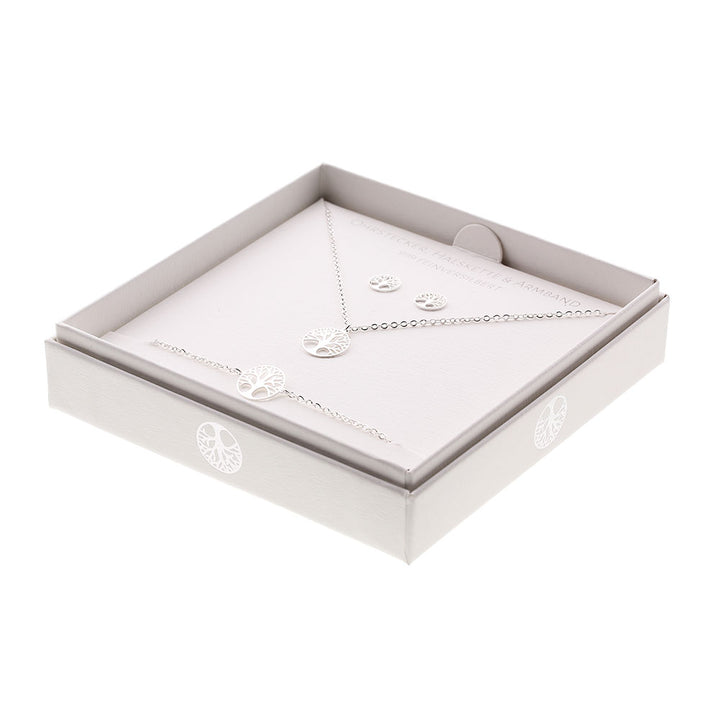Geschenkset - Halskette-Armband-Ohrstecker - feinversilbert - Baum des Lebens