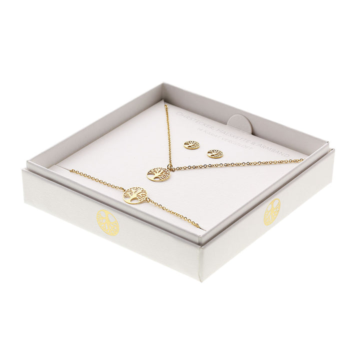Geschenkset - Halskette-Armband-Ohrstecker - vergoldet - Baum des Lebens