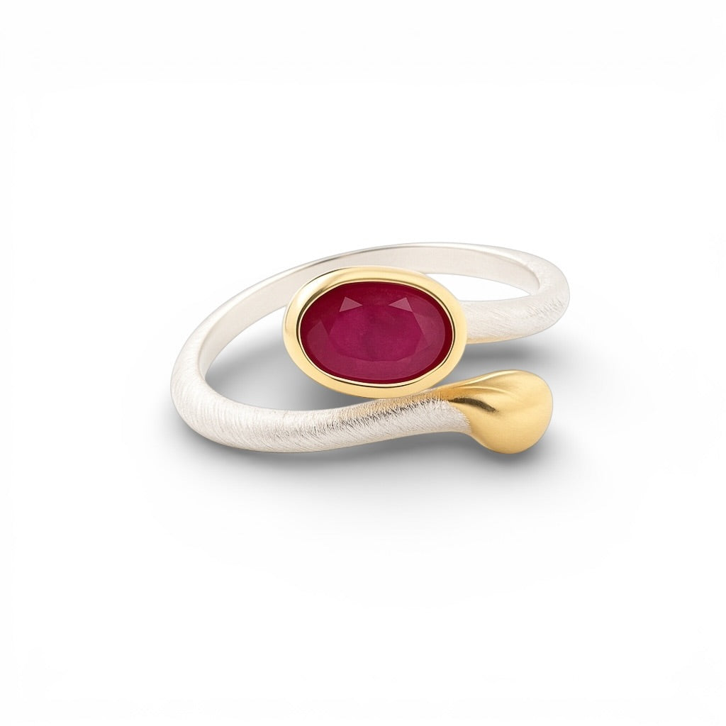 Silber Ring mit Rubin, Gr. 56