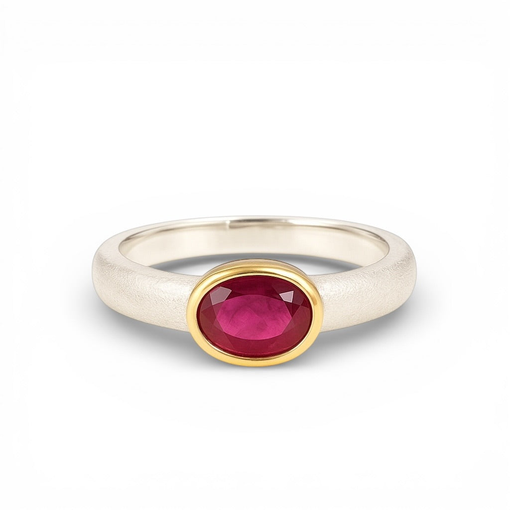 Silber Ring mit Rubin, Gr. 56