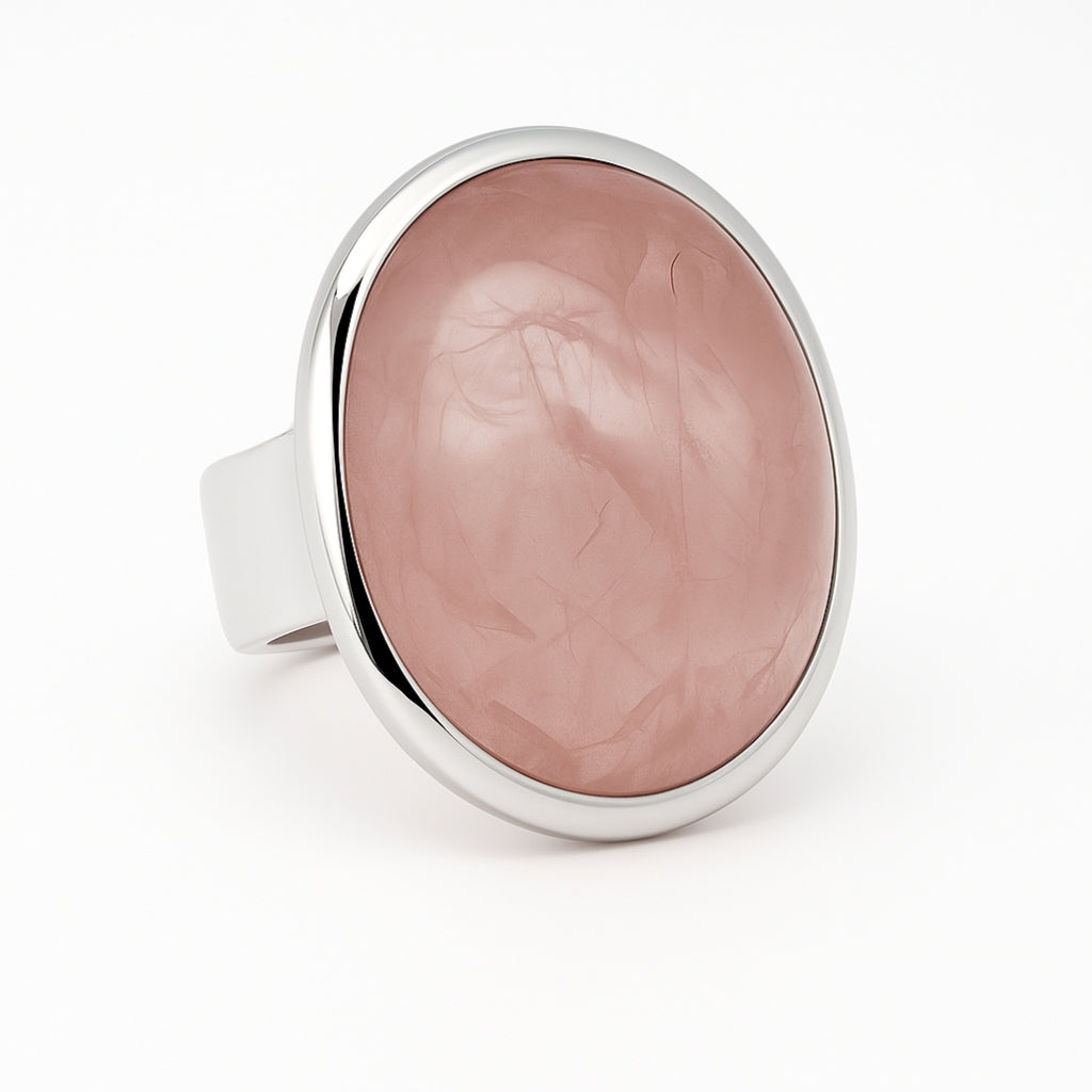 Rosenquarz Ring Silber, Size 60