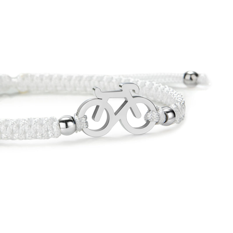 SILVER BIKE WHITE BRAIDED BRACELET