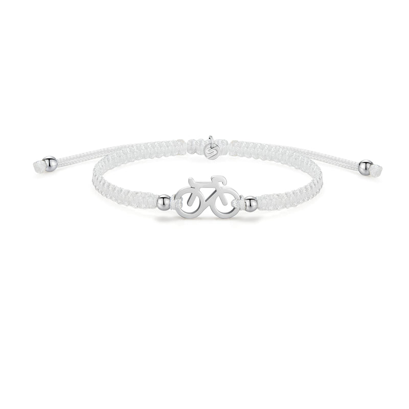 SILVER BIKE WHITE BRAIDED BRACELET