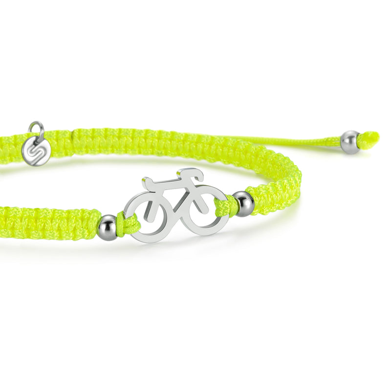 SILVER BIKE NEON YELLOW BRAIDED BRACELET