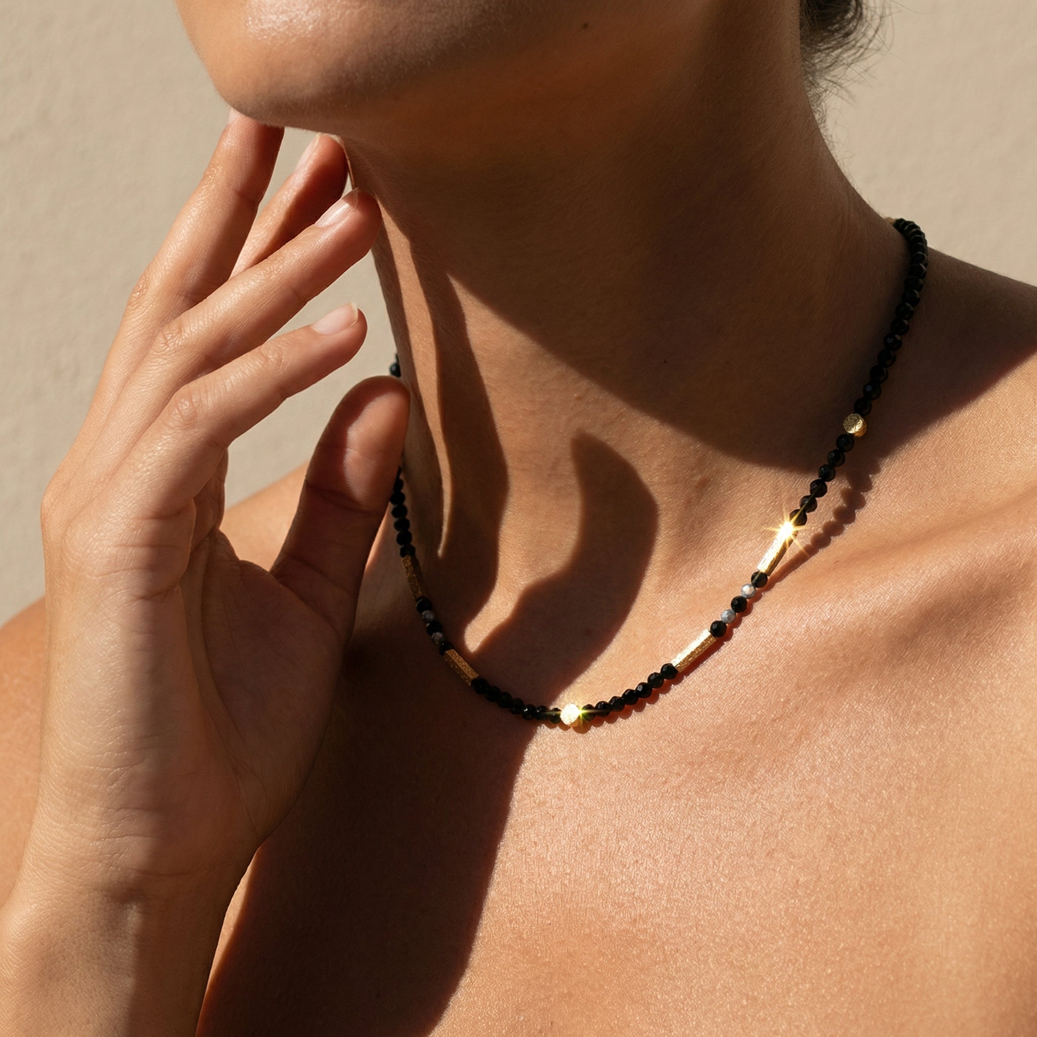 Collier 925 Silber  vergoldet mit Labradorti und Onyx
