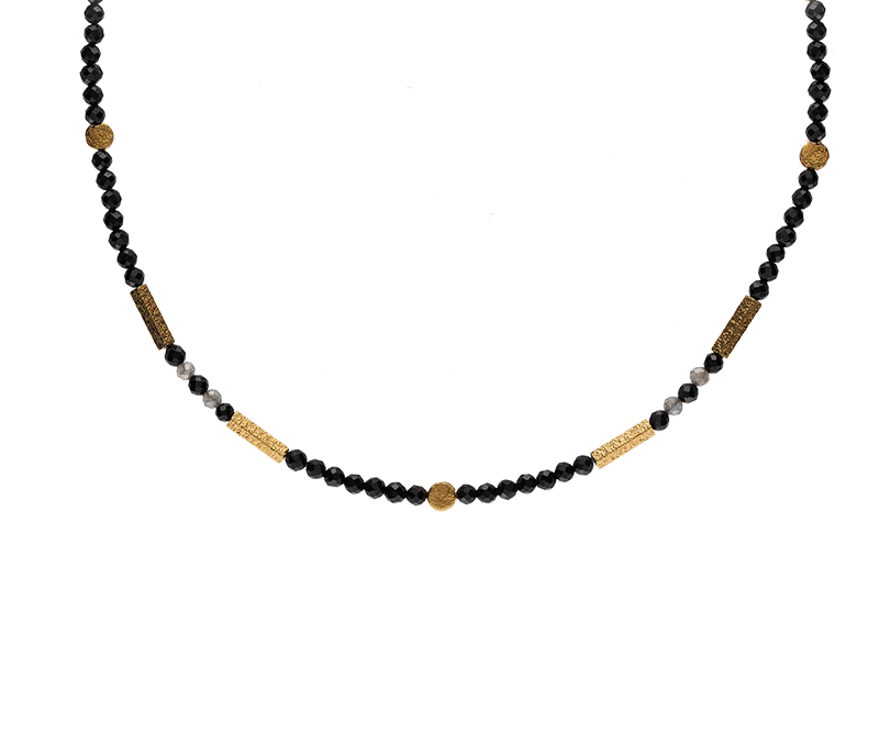 Collier 925 Silber  vergoldet mit Labradorti und Onyx