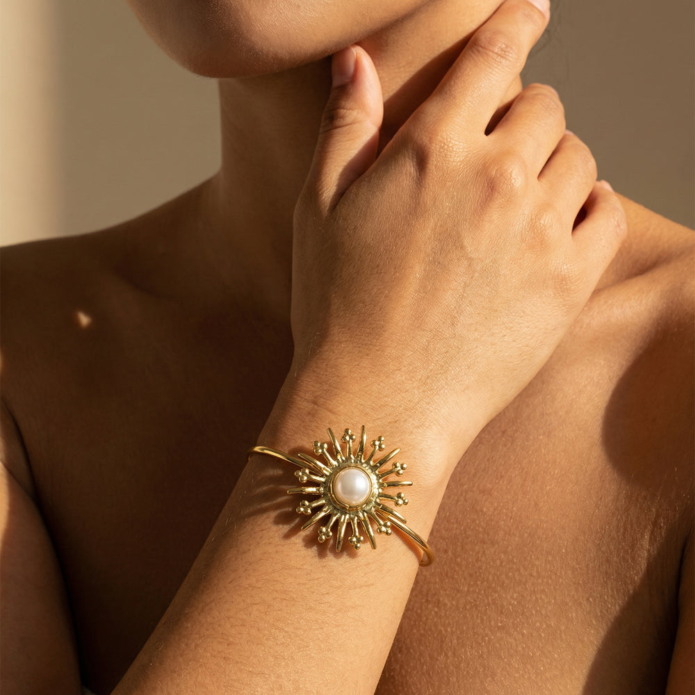 Armspange Messing vergoldet Perle