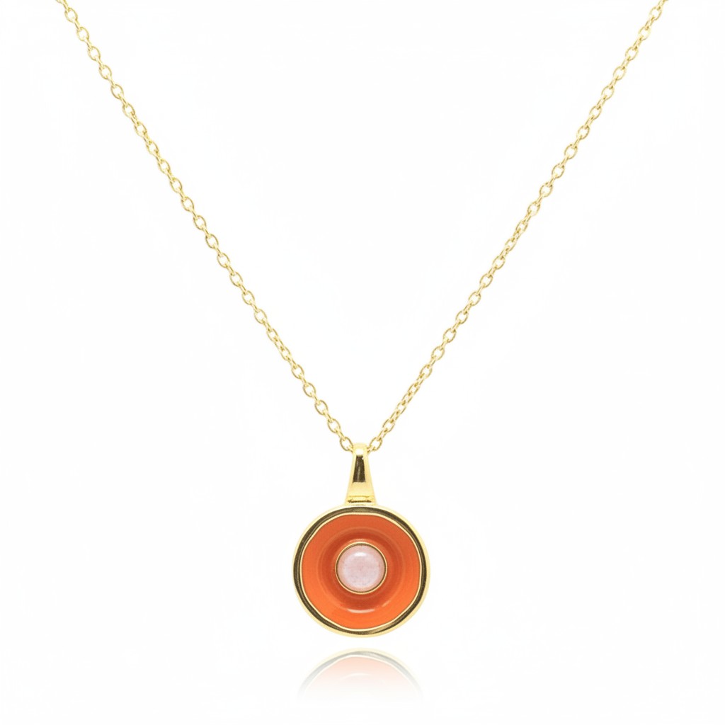 Kette Messing vergoldet Emaille Quartz pink