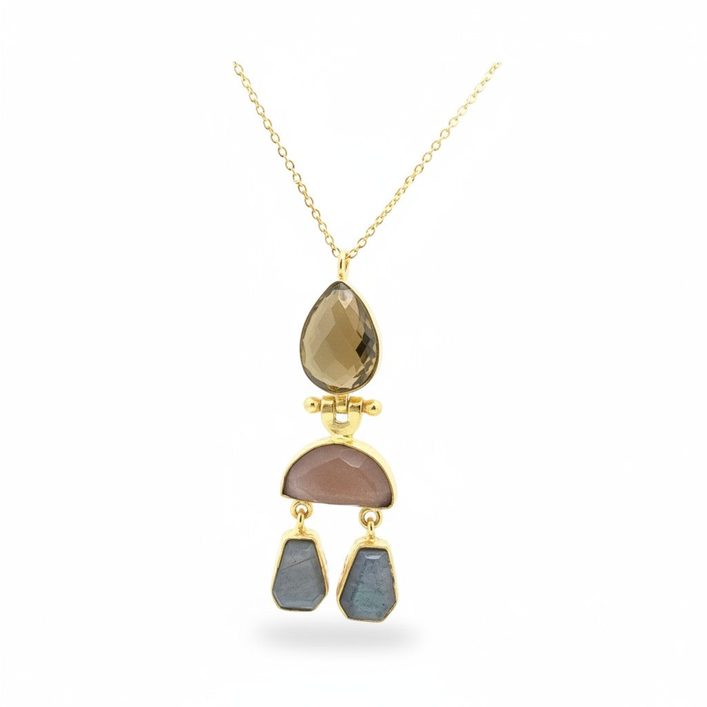 Kette Messing vergoldet Onyx gelb/pfirsich Labradorit