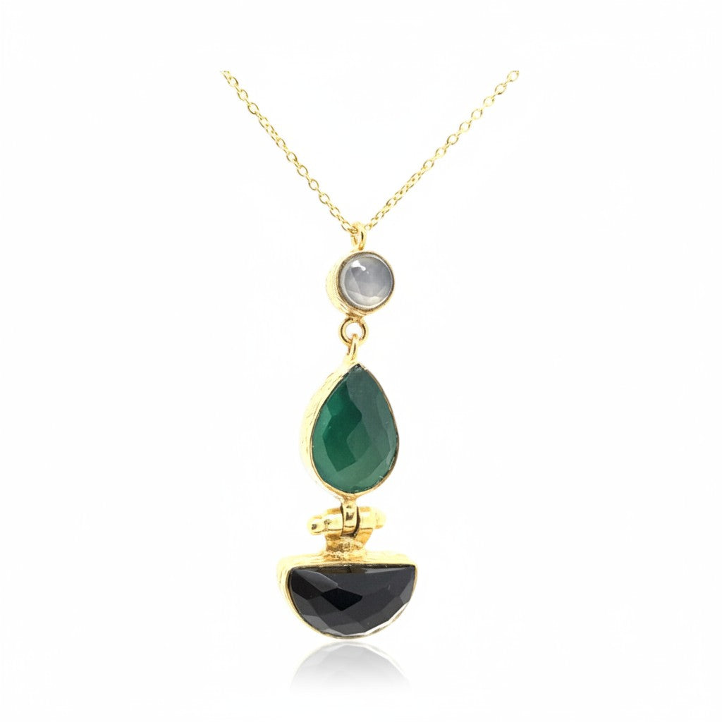 Kette Messing vergoldet Onyx schwarz/grün Labradorit