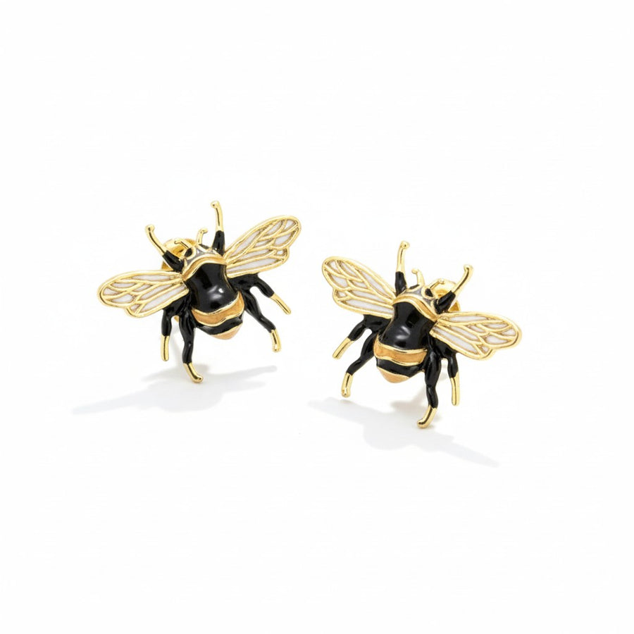 Ohrring Messing vergoldet Biene Emaille