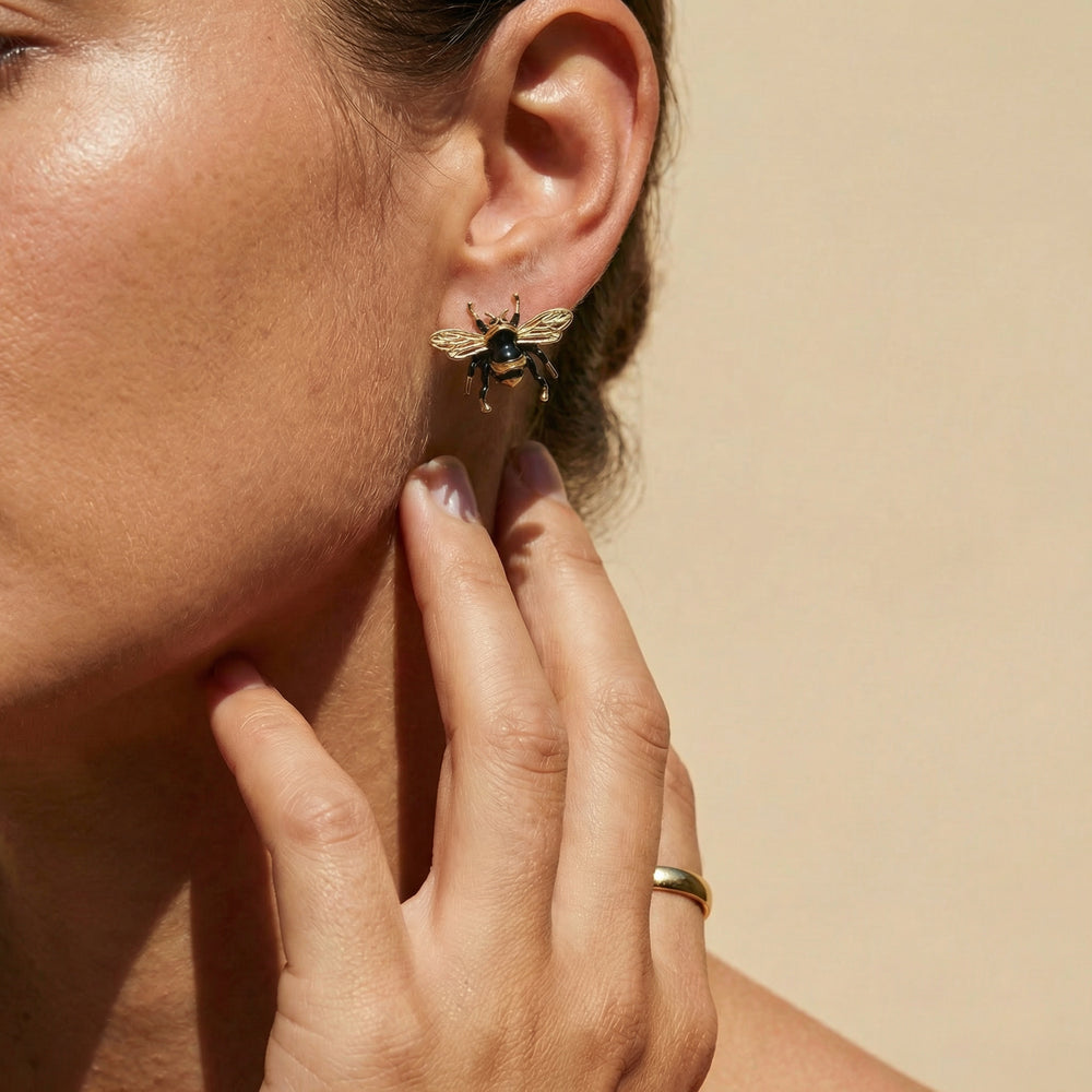 Ohrring Messing vergoldet Biene Emaille