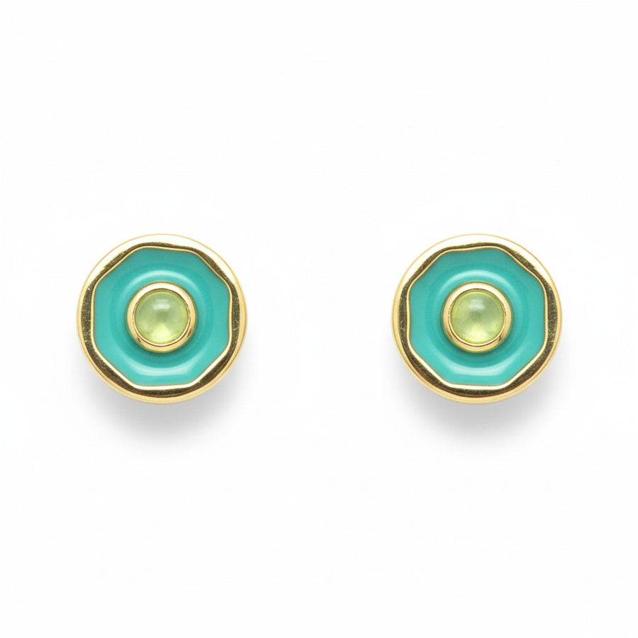 Ohrring Messing vergoldet Emaille Quartz grün