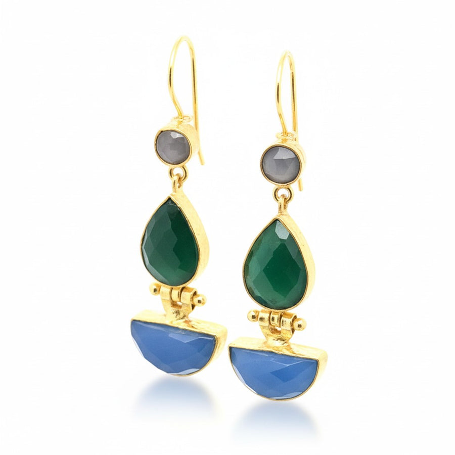 Ohrring Messing vergoldet Onyx blau/grün Labradorit