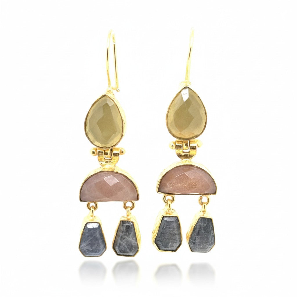 Ohrring Messing vergoldet Onyx gelb/pfirsich Labradorit