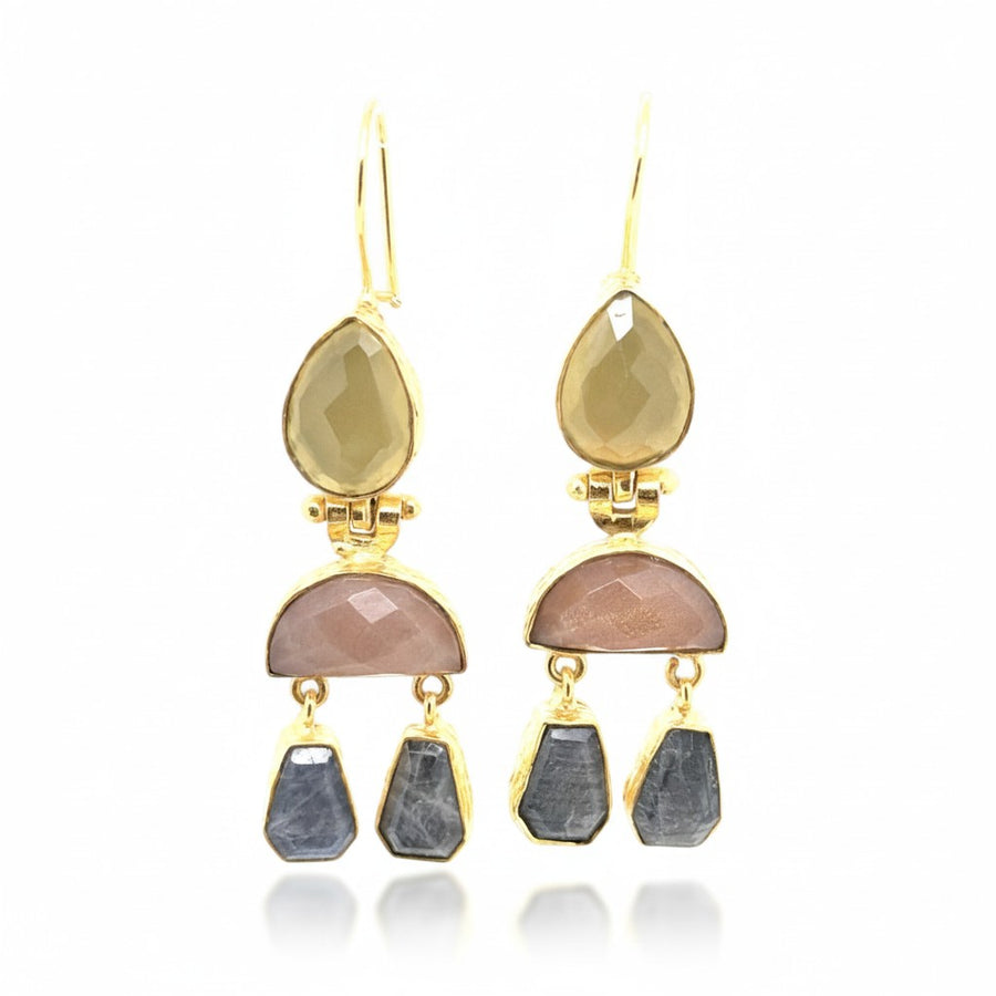 Ohrring Messing vergoldet Onyx gelb/pfirsich Labradorit