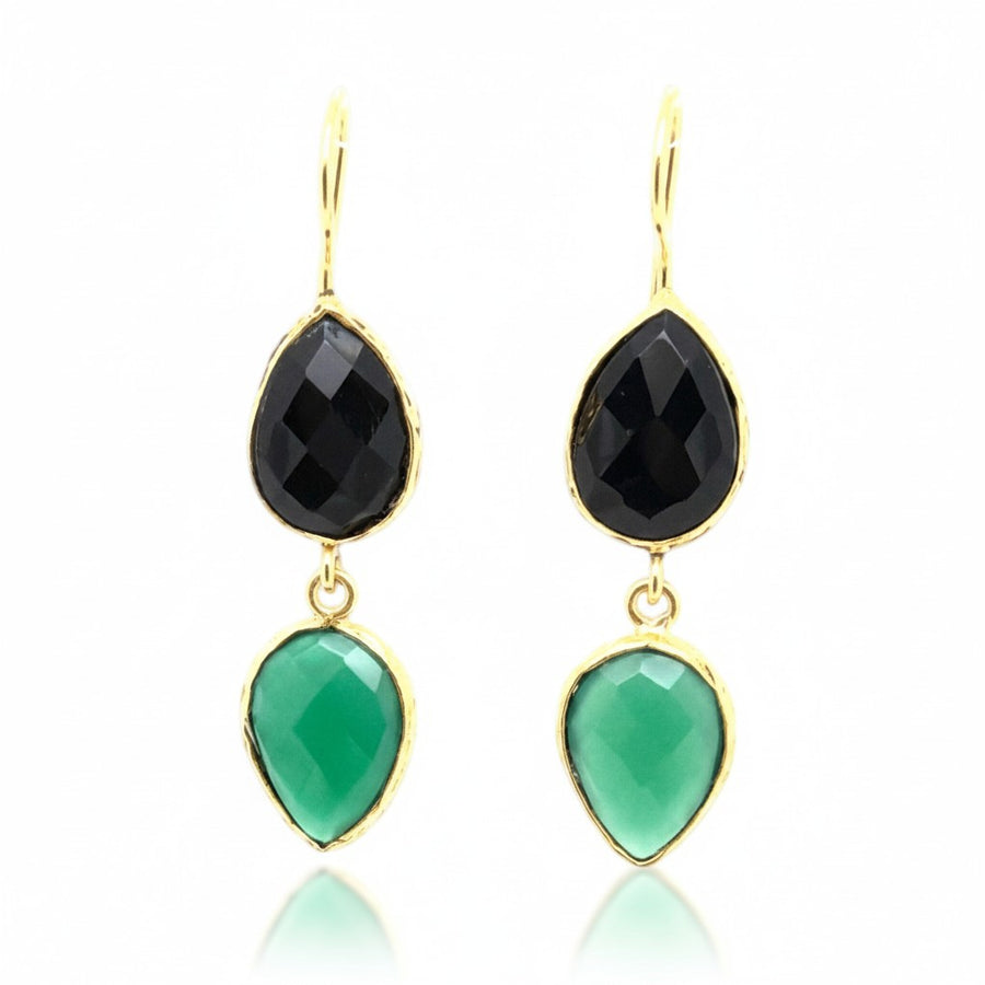 Ohrring Messing vergoldet schwarz/grün Steine