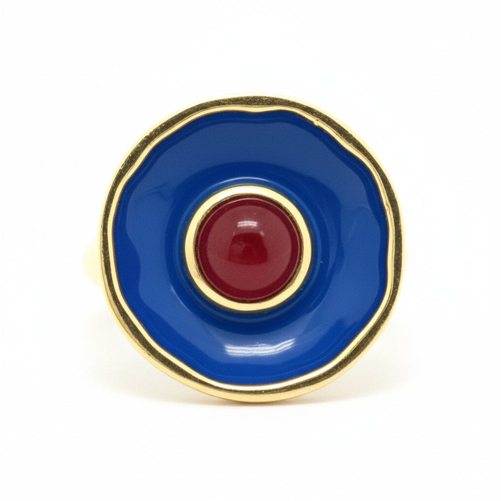 Ring Messing vergoldet Emaille Quartz blau rot