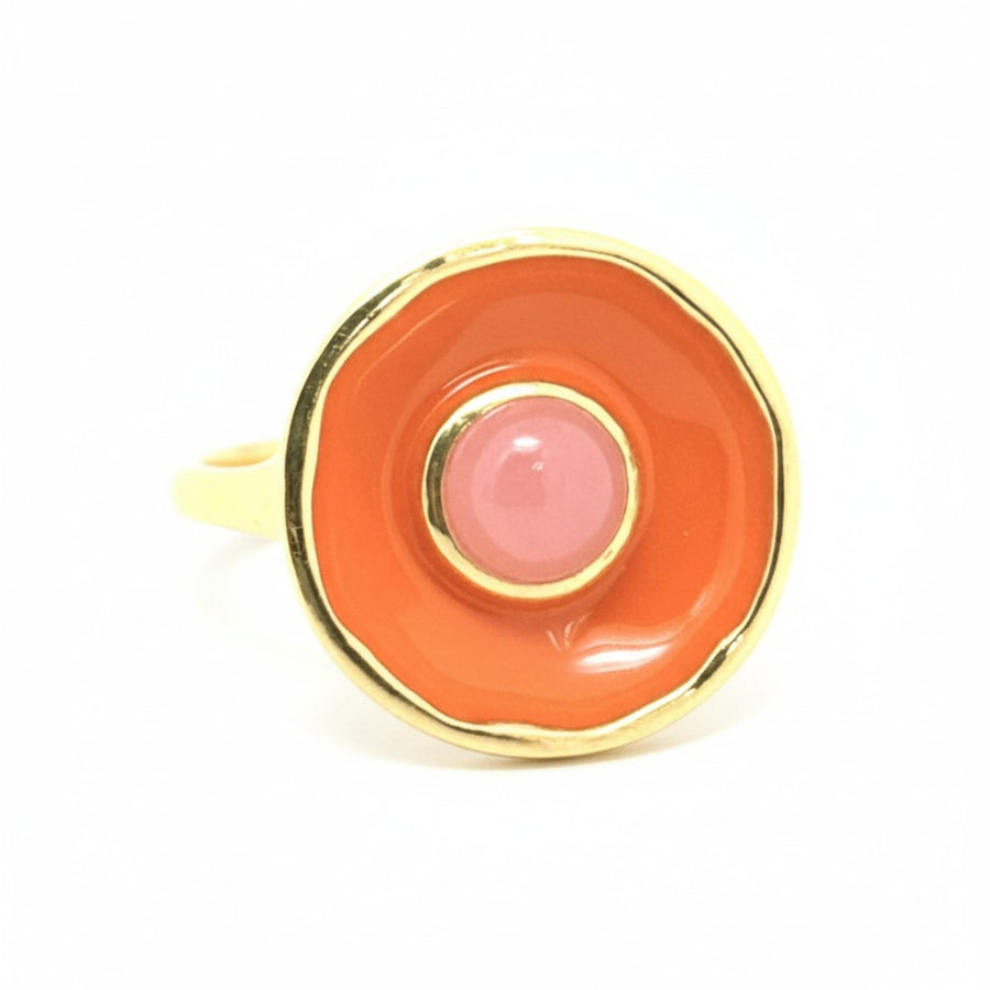Ring Messing vergoldet Emaille Quartz pink
