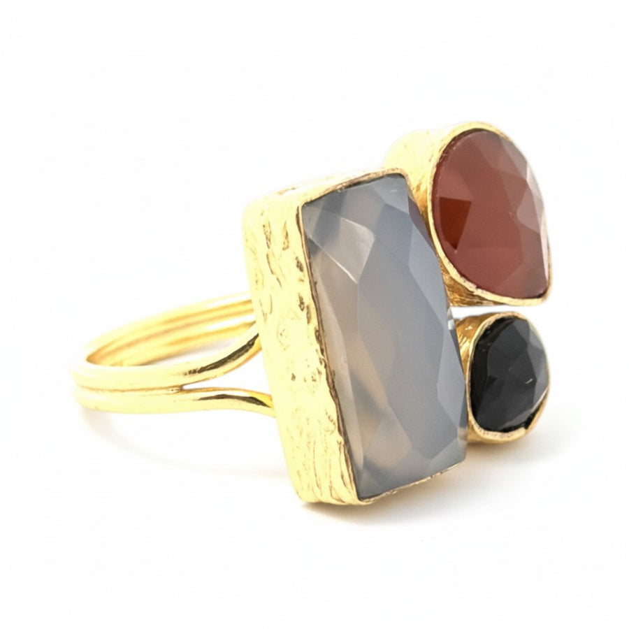 Ring Messing vergoldet Onyx orange/rauch/schwarz