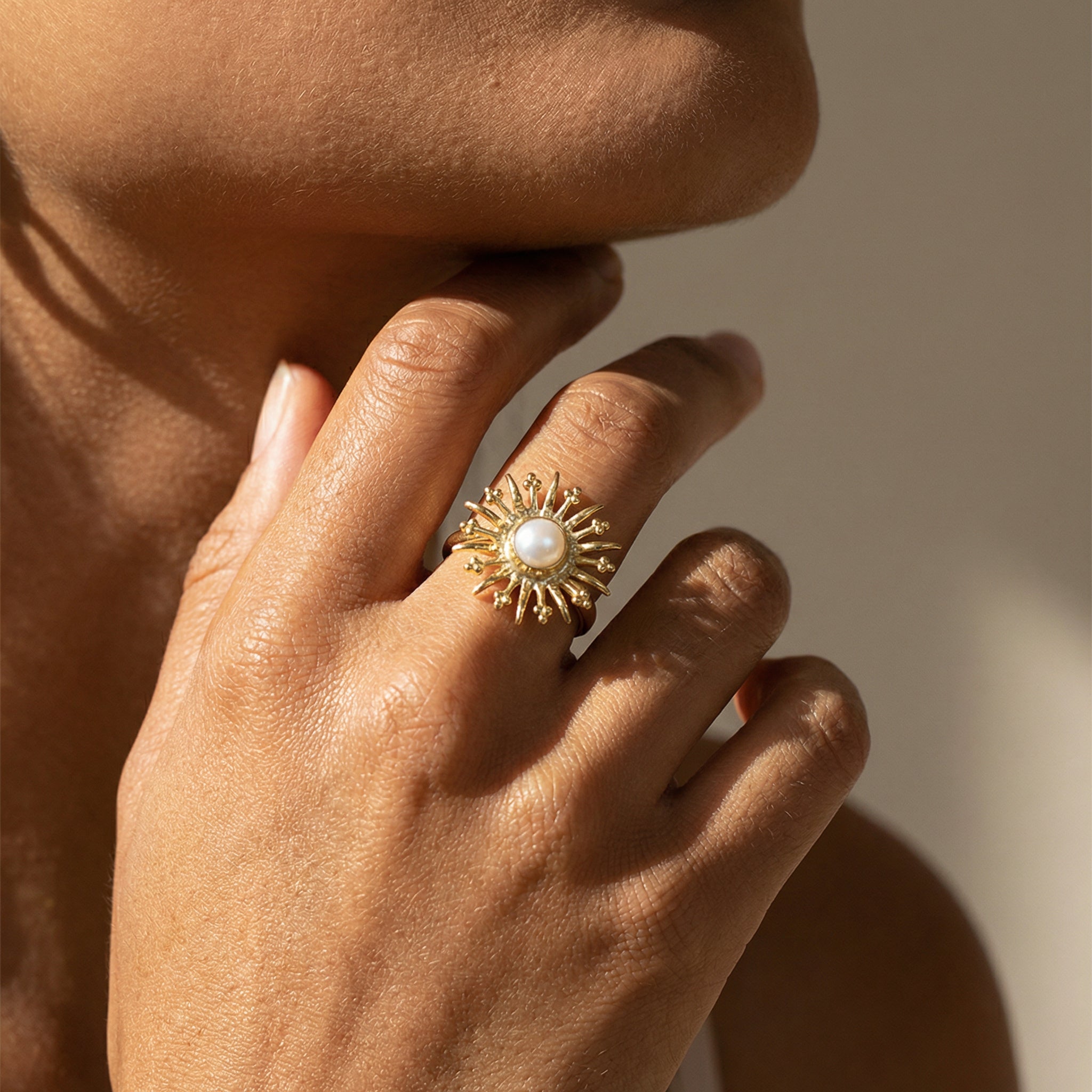 Ring Messing vergoldet Perle