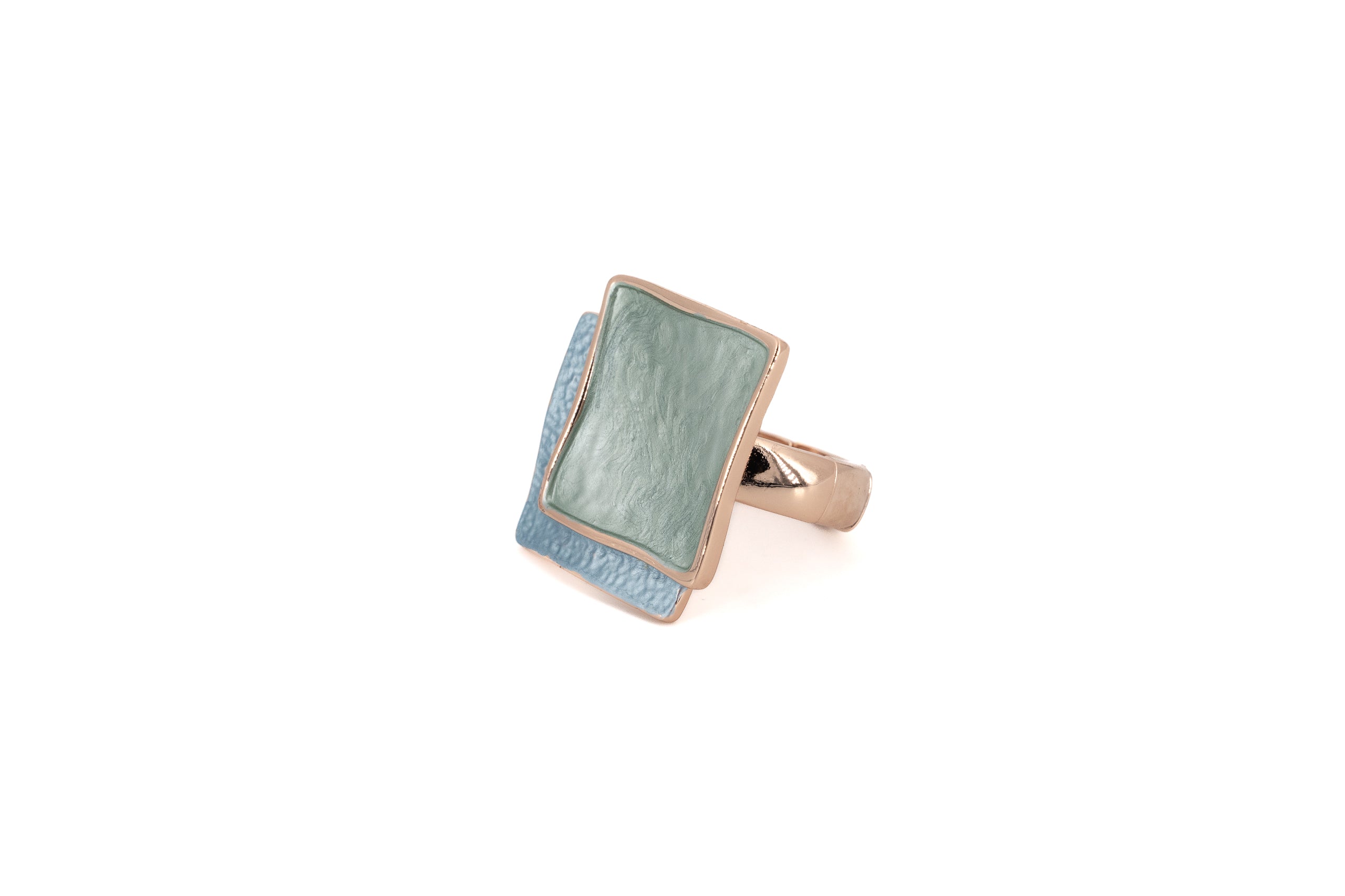 Anello zama quadro stilizzato sovrapposto