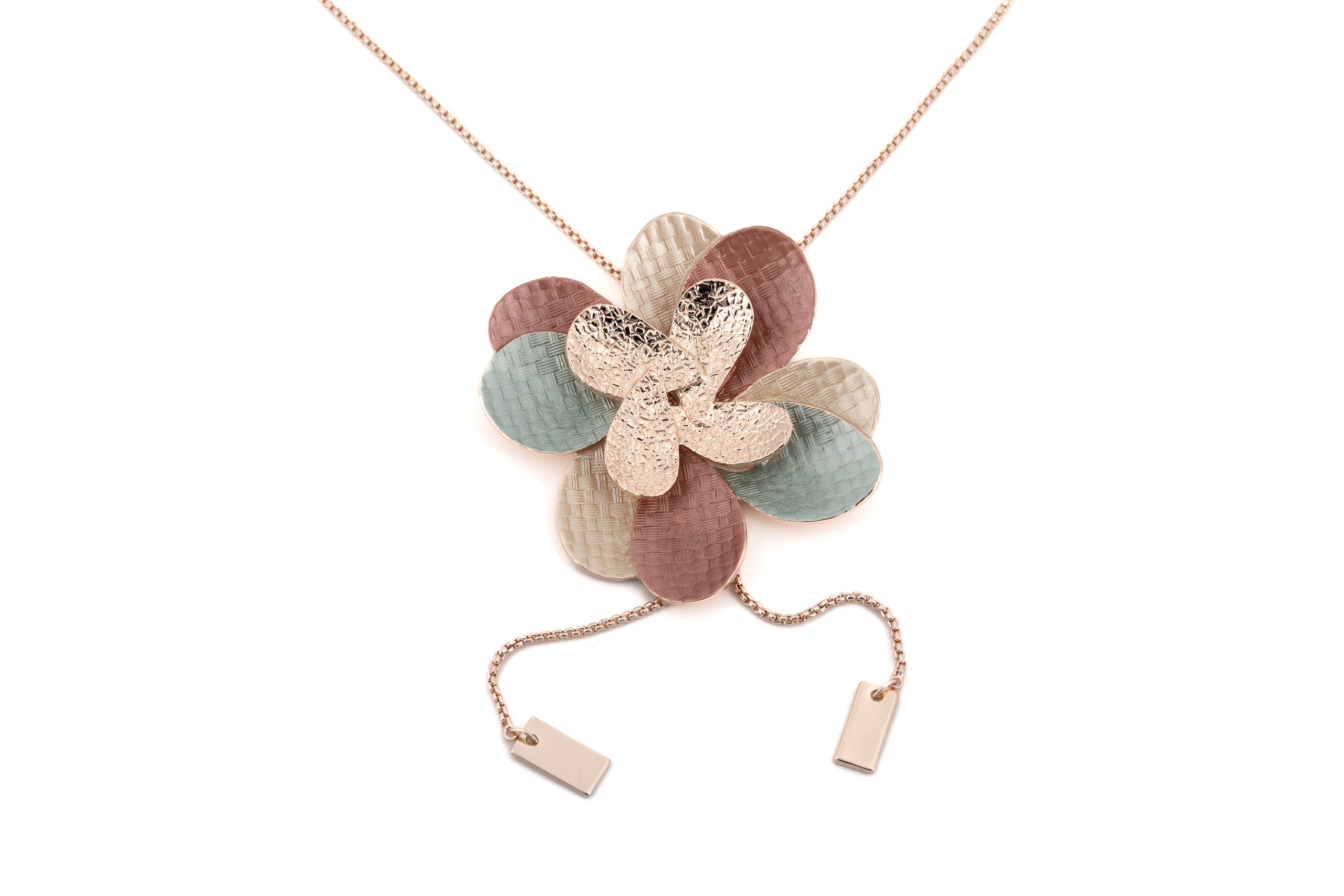 Collana catena saliscendi zama fiore sovrapposto