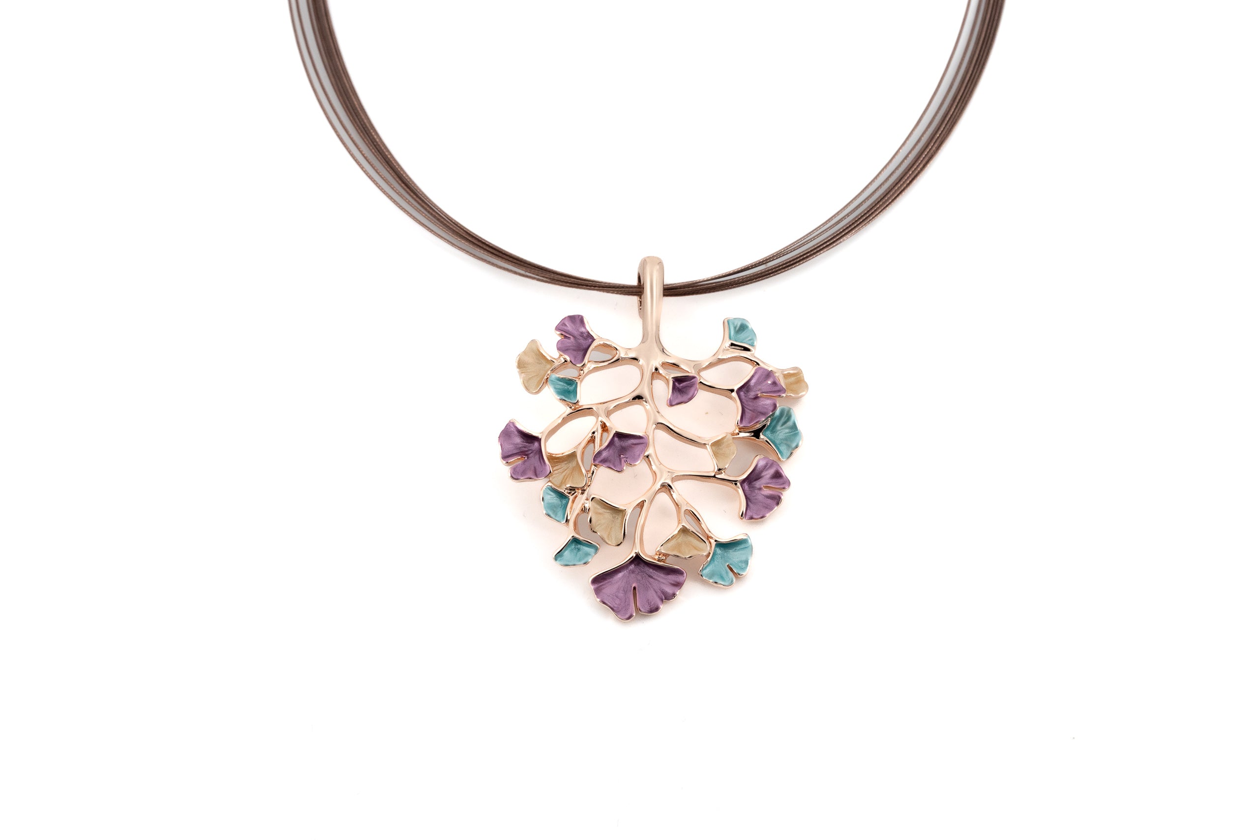 Collana fili acciaio corta zama foglioline gingko