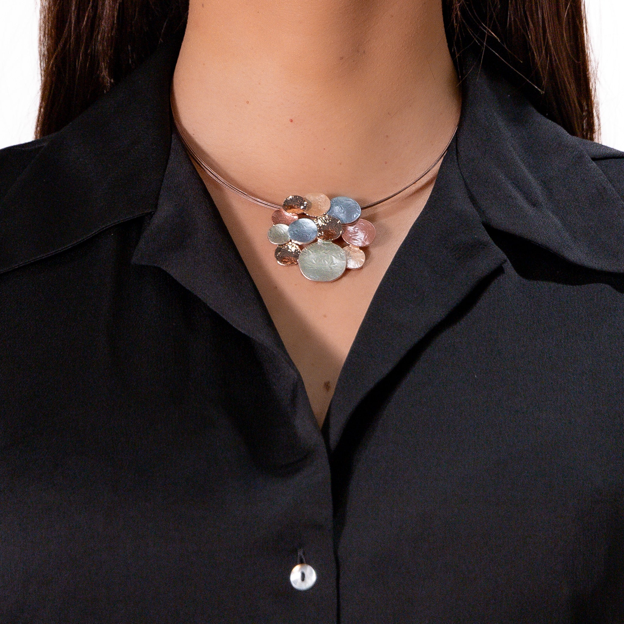 Collana fili acciaio corta zama multi tondi