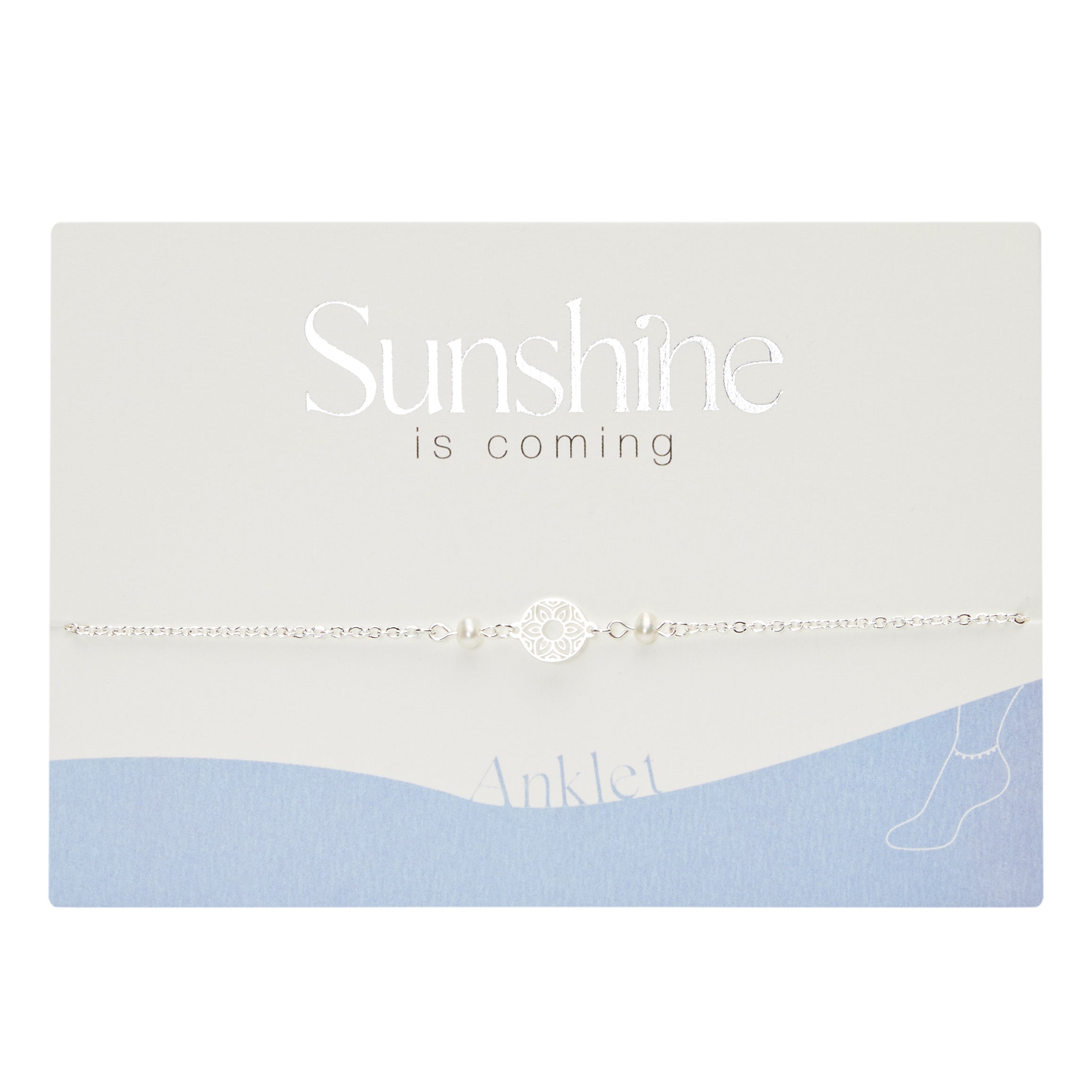 Fußkettchen - "Sunshine is coming" - versilbert - Süßwasserzuchtperle - Mandala