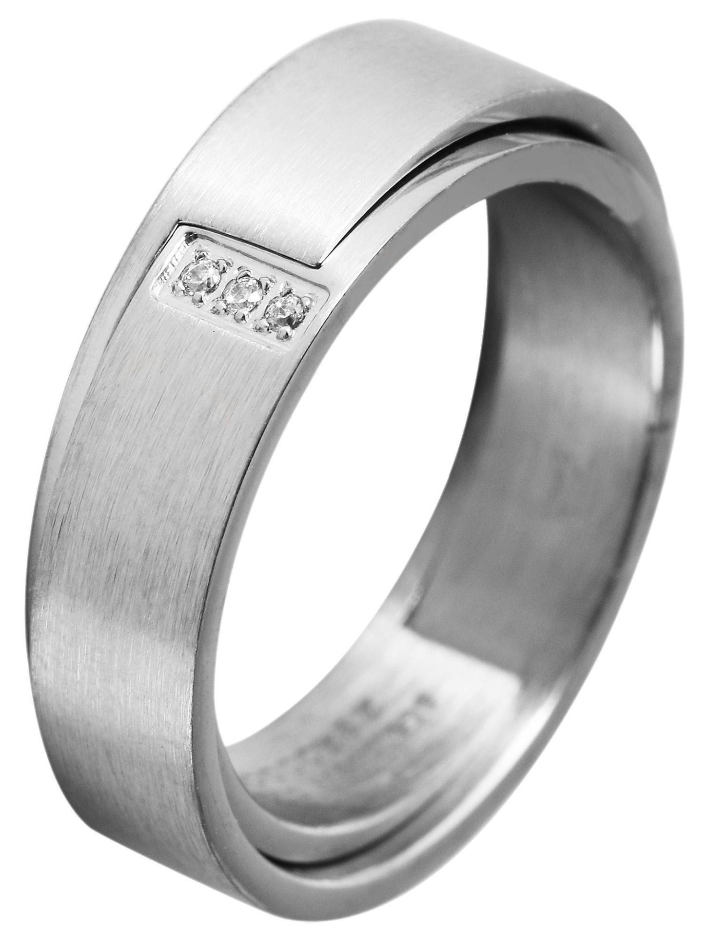 Akzent Damen-Partnerring aus Edelstahl, Similibesatz, silberfarbig