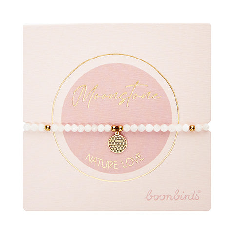 Armband - "nature love" - Mondstein - vergoldet - Blume des Lebens