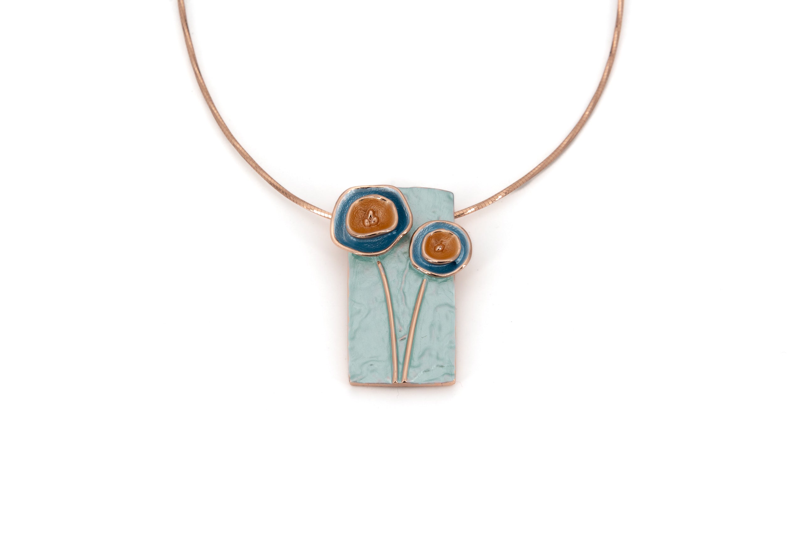 Collana fili acciaio corta zama rettangolo due fiori