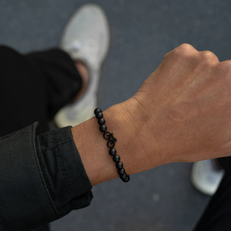 BLACK BIKE BEADED BRACELET