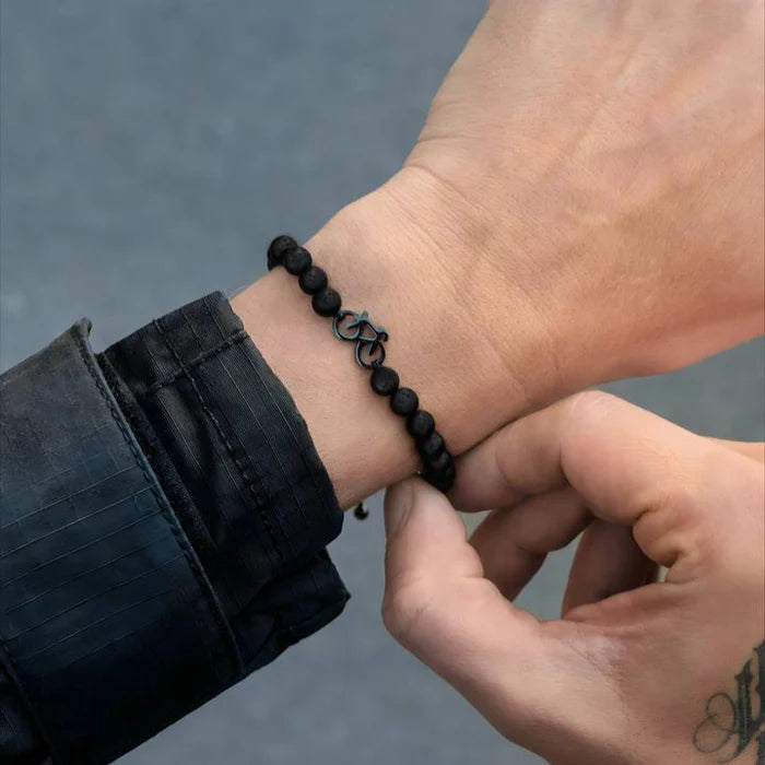 LAVA STONE BLACK BIKE BEADED BRACELET