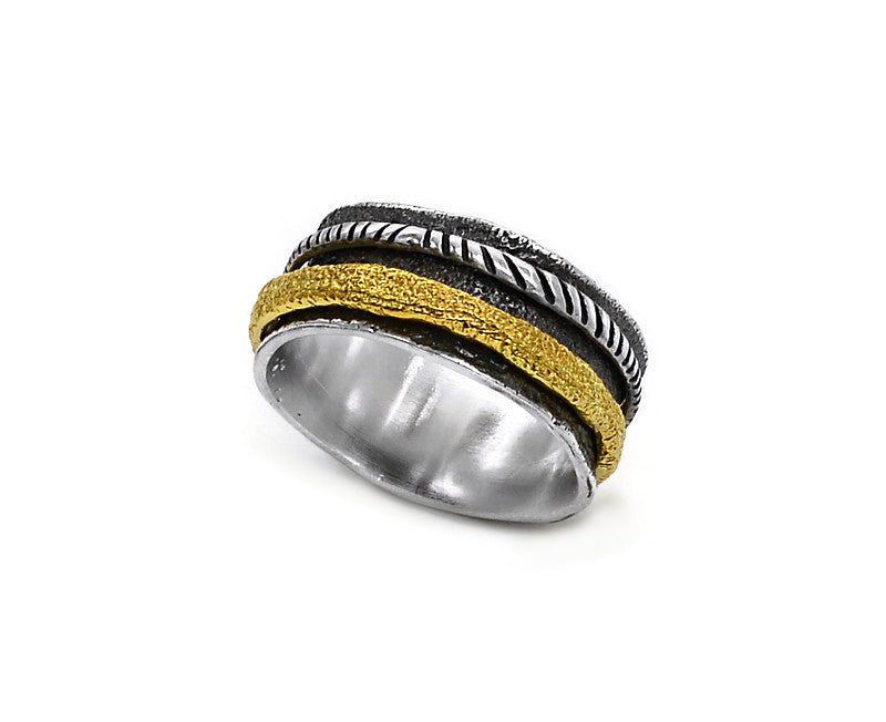 Silber Ring, geschwärzt und vergoldet Gr.57