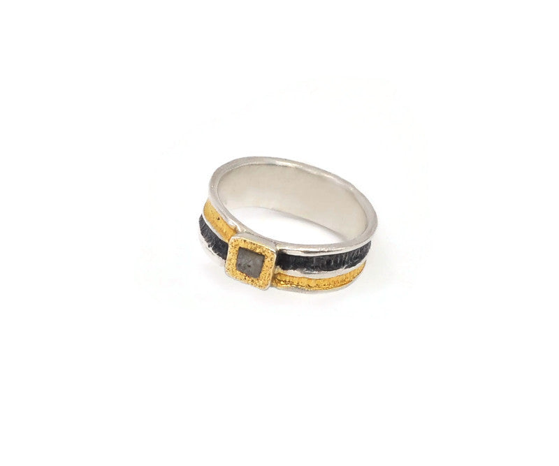 Ring Silber vergoldet mit Rohdiamant, Gr. 58