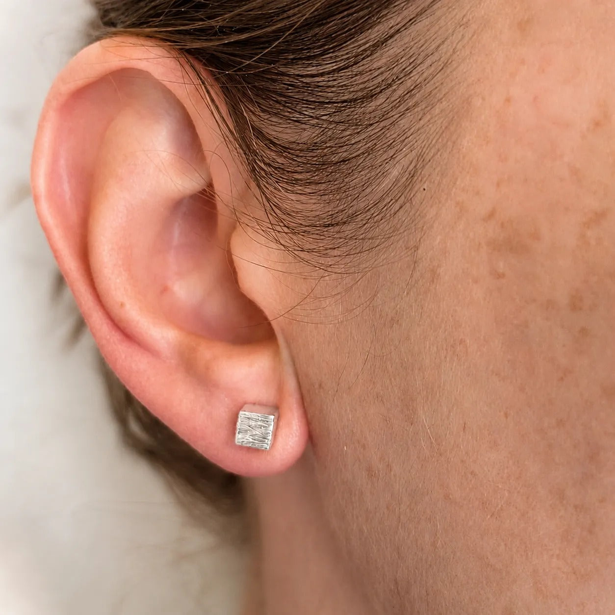 Qube Mini Earrings Rhodium Plated