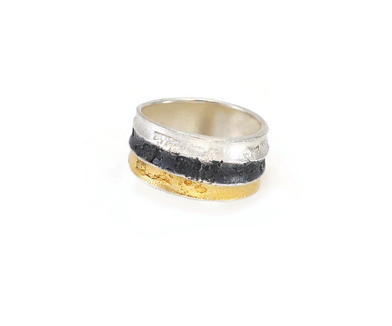 Ring Silber, vergoldet und geschwärzt, Gr. 54