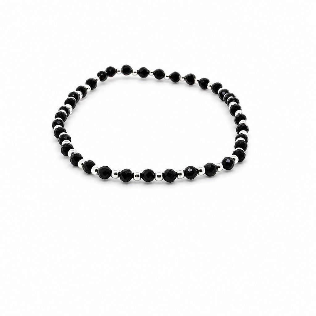 Turmalin schwarz facettiert, Silber, elastisches Armband