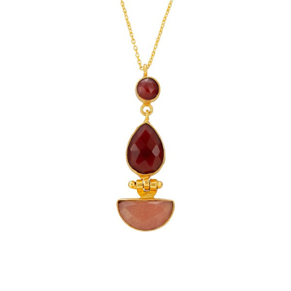 Kette aus Messing, vergoldet, pfirsichfarbener/roter/oranger Onyx