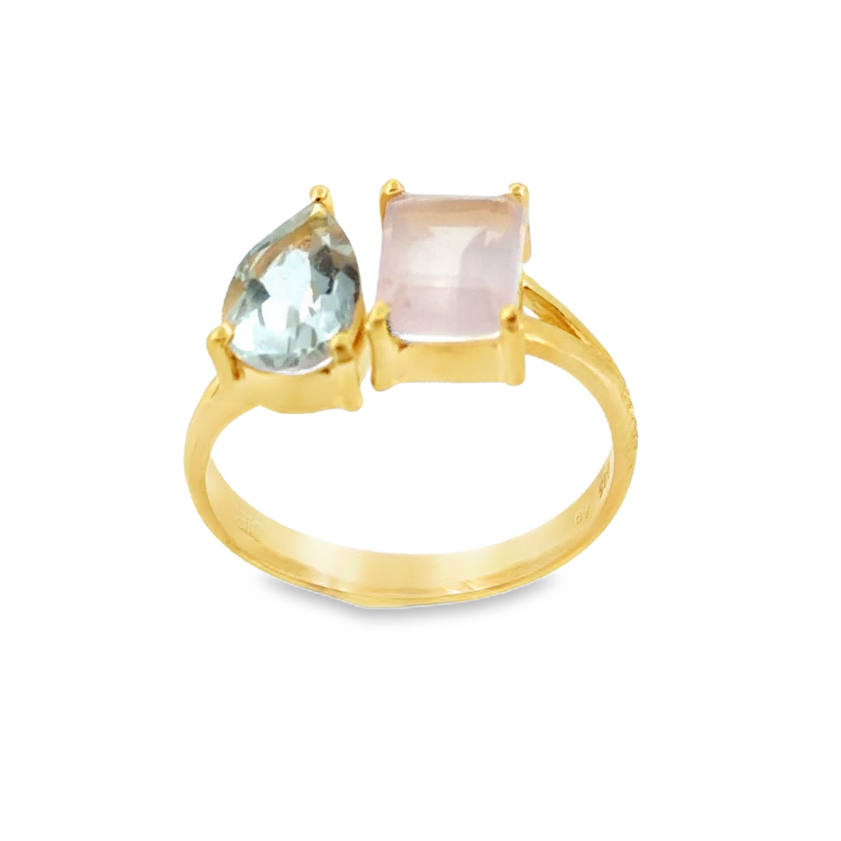 Cocktail Ring, Rosenquarz und Prasolith