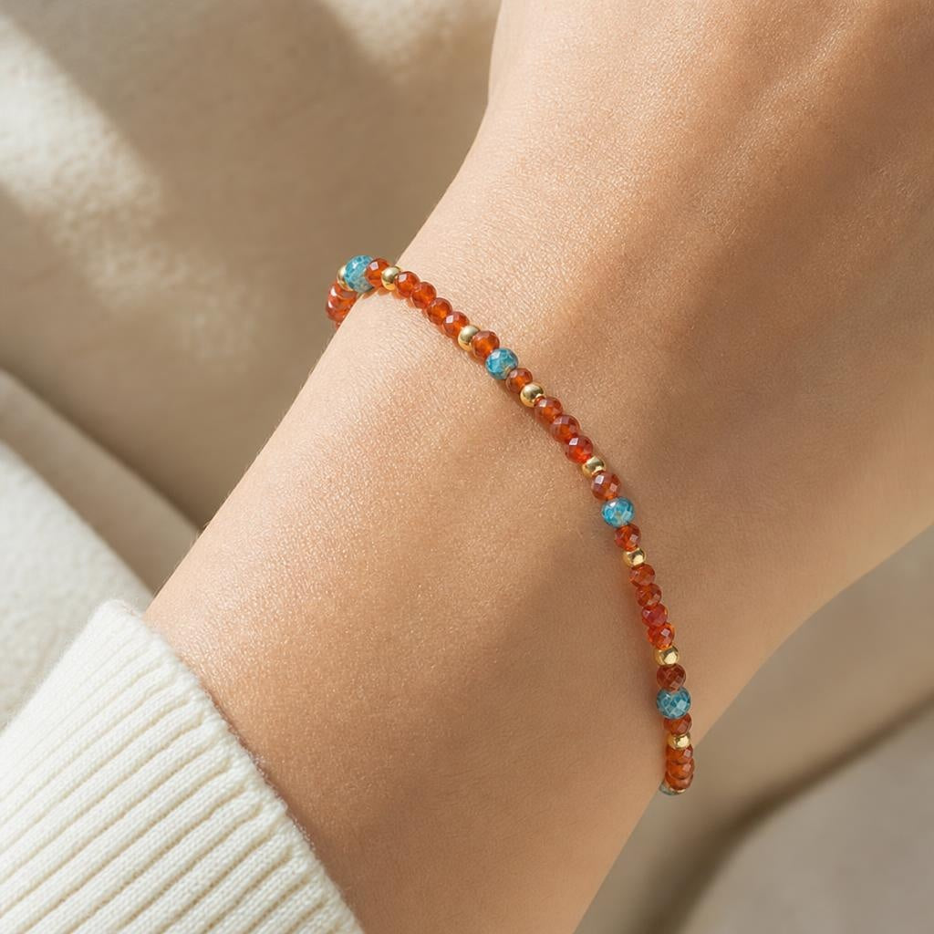 Karneol facettiert, 3 mm mit London Topas & Edelstahl Kugeln